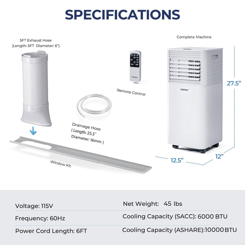 10000 BTU Air Cooler with Fan and Dehumidifier Mode