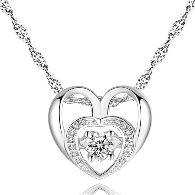 Double Heart Necklace with Cubic Zirconia Necklace