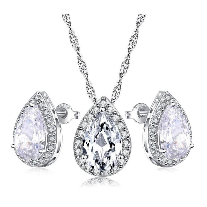 Teardrop Crystal Necklace and Teardrop Crystal Earring Set
