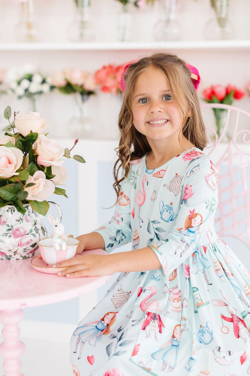 SALE Wonderland 3/4 Sleeve Pocket Twirl Dress