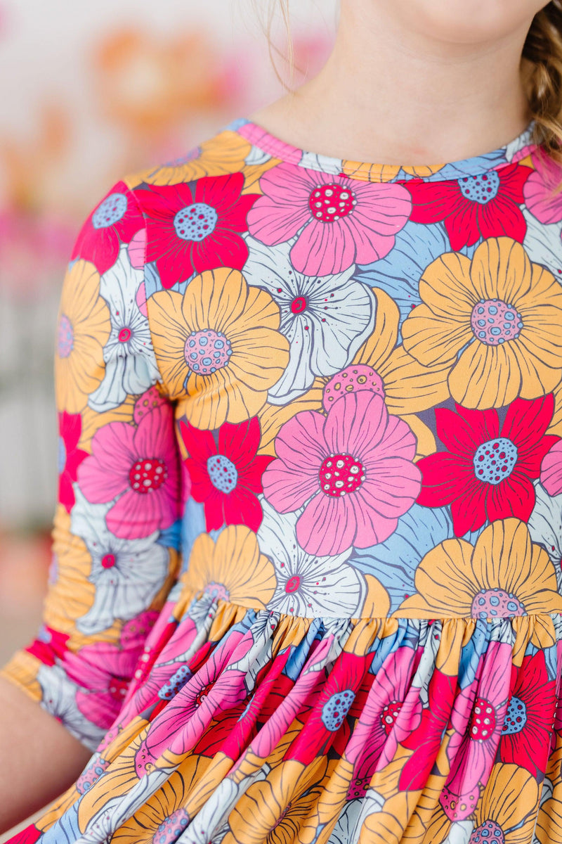 SALE Wonderland Floral 3/4 Sleeve Pocket Twirl Dress