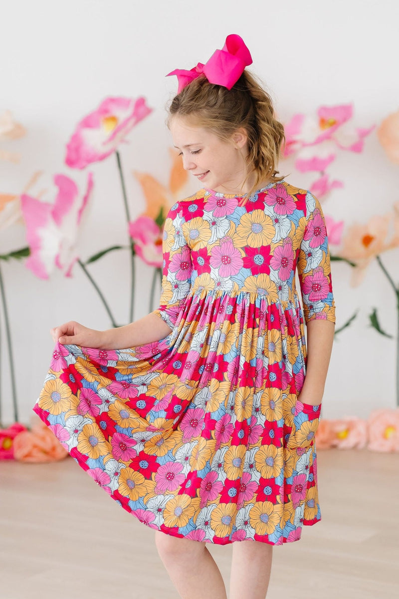 SALE Wonderland Floral 3/4 Sleeve Pocket Twirl Dress
