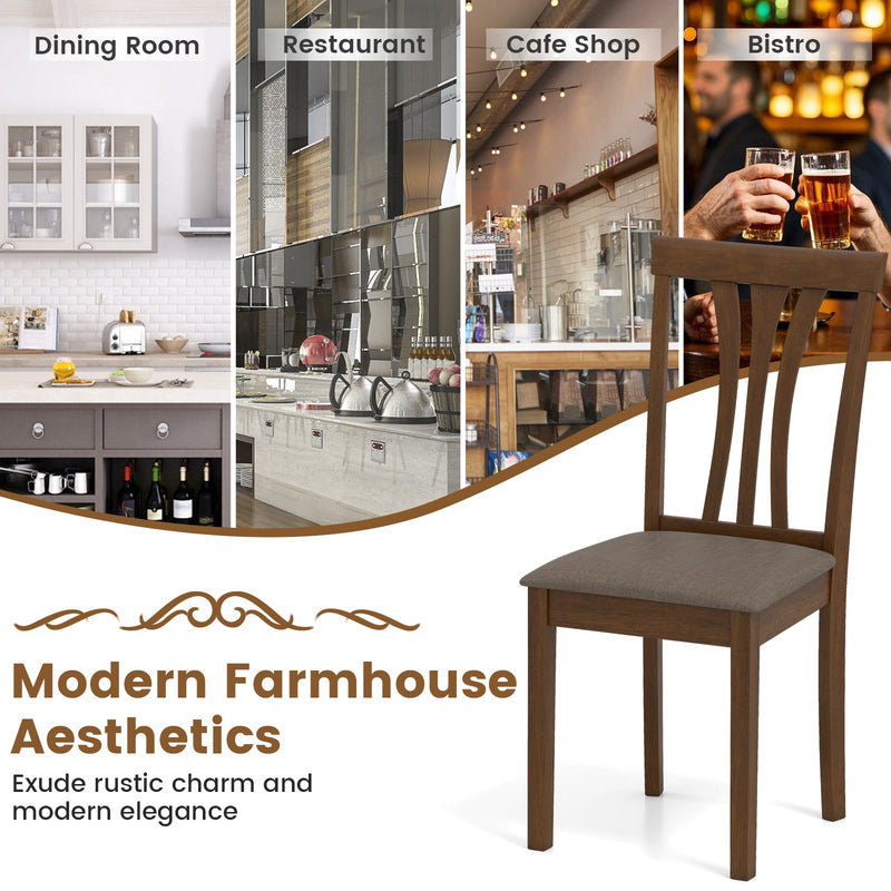 Wooden Dining Chairs Set of 2 with Linen Fabric Upholstered and Rubber Wood Frame-Brown