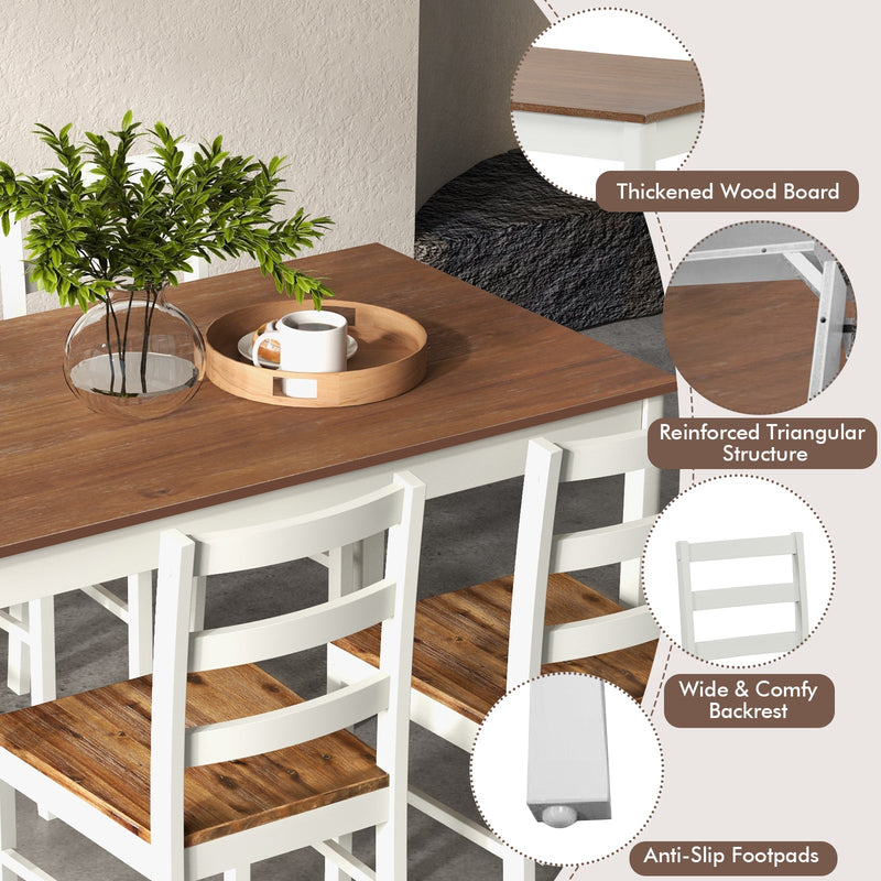 5-Piece Wooden Dining Set with Rectangular Table and 4 Chairs