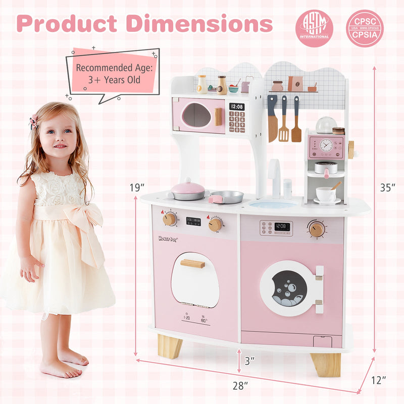 Wooden Kids Kitchen Playset with Coffee Maker for kids-Pink
