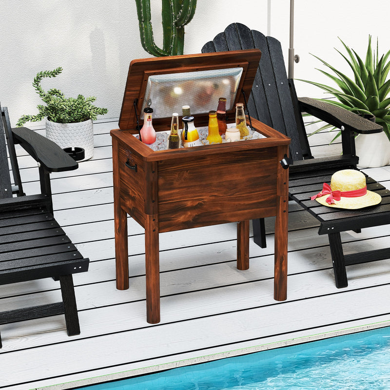 Wooden Patio Cooler with 3 Handles and Bottle Opener-Brown