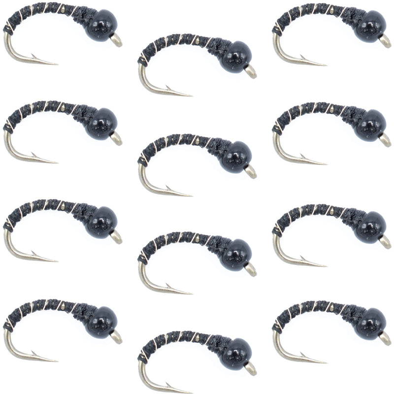 Black Zebra Midge - 1 Dozen - Size 22 - Tailwater and Lake Fishing Flies