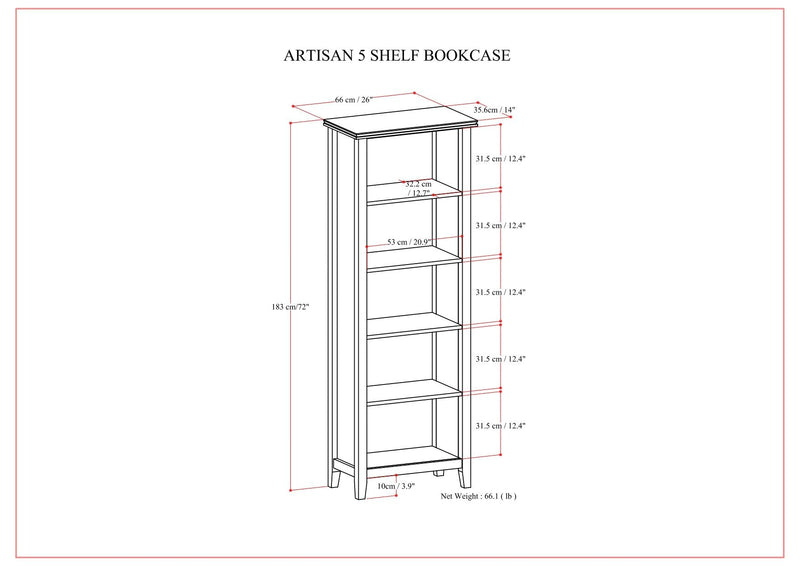 Artisan - 5 Shelf Bookcase, Handcrafted