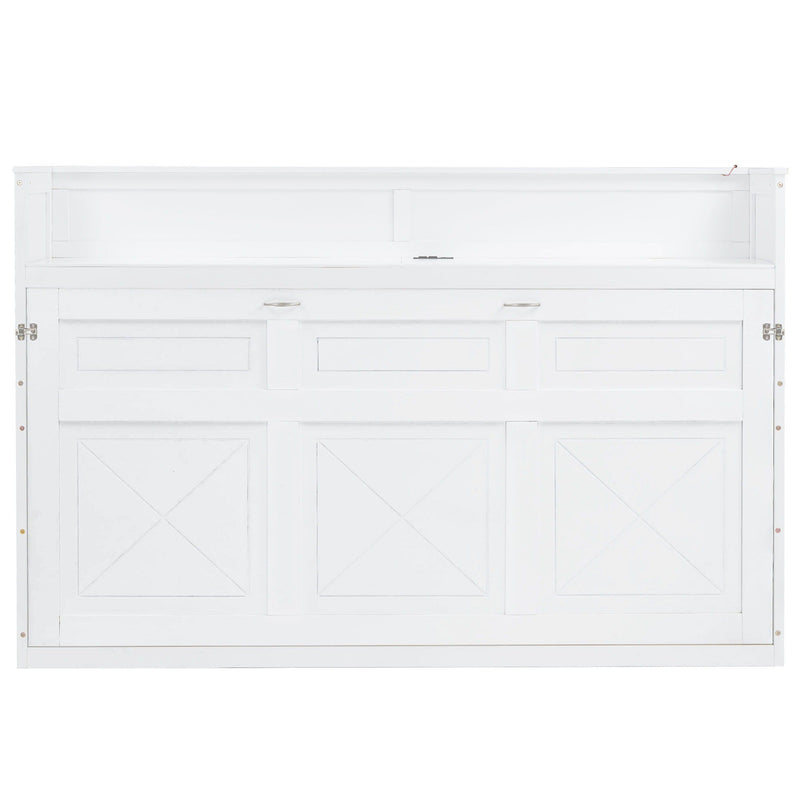 Murphy Bed With Desk, LED Light And USB Charging Station