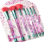 Unicorn Fan Makeup Brush Set,Crystal Sparkles Blue Blush Powder Fan Lip Eye Shadow Eyebrow Eye Blender Brush in Set