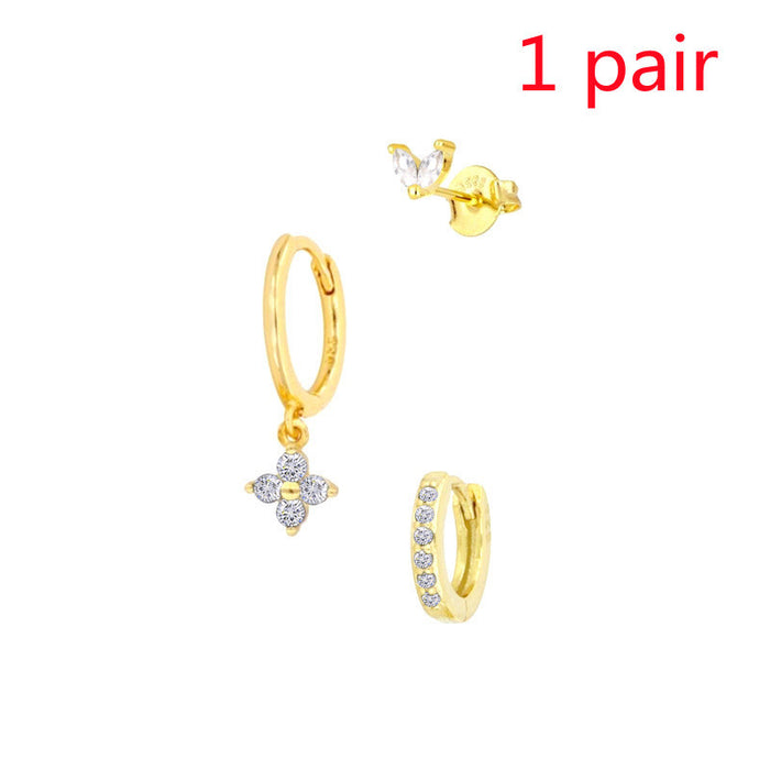 Women's Floral Clover Stacked Earrings Set