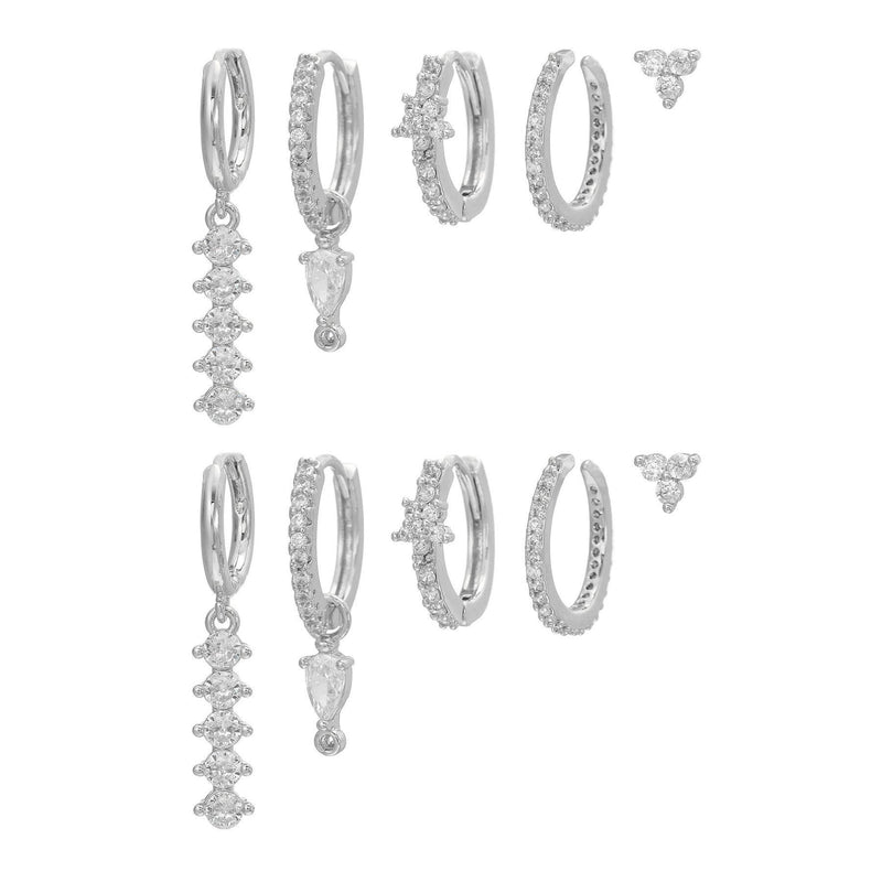Stacking 5 Pieces Simple Clover Single-Row Serrated Ear Cuff Earring Set, 18k Gold-Plated  Teardrop Zircon Earrings, S925 Needle, Stacked Lobe Designs with Dazzling Zirconia