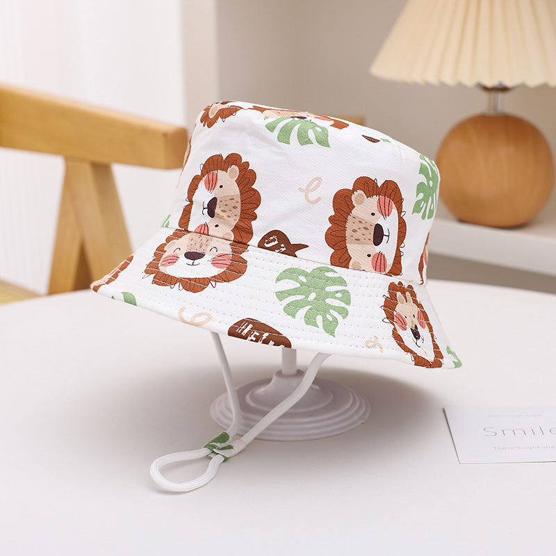 Printed Bucket Hat Cute Car Dinosaur Summer Beach Pure Cotton Fisherman Hat For Babies