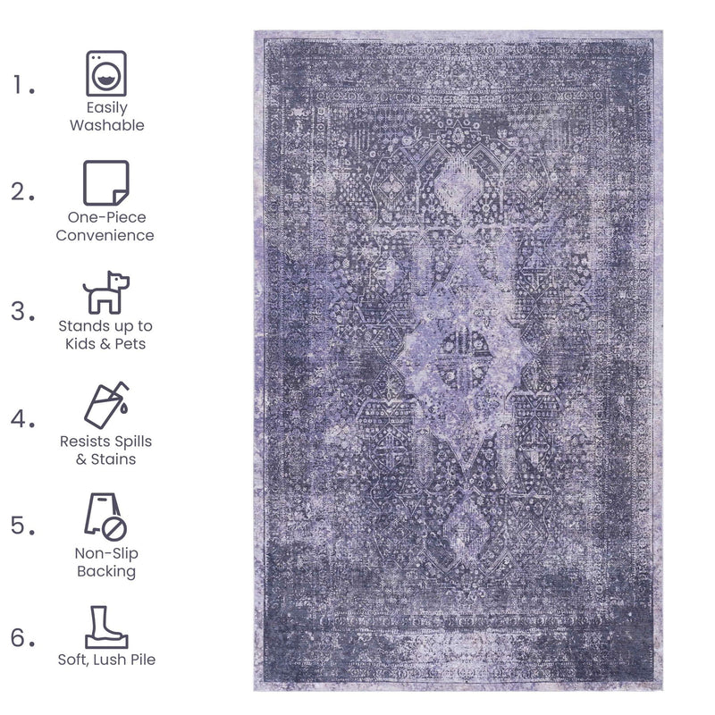 Maval - 3' X 5' Washable Area Rug - Anthracite