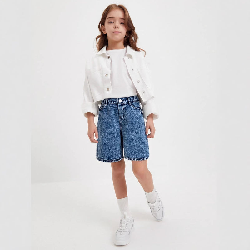 Washed Denim Mid-length Pants Girls Denim Shorts