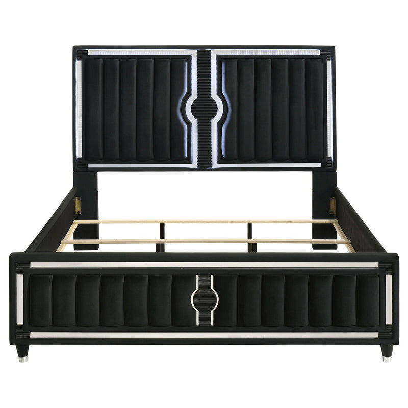 Ravenne Velvet Upholstered California King LED Panel Bed Black