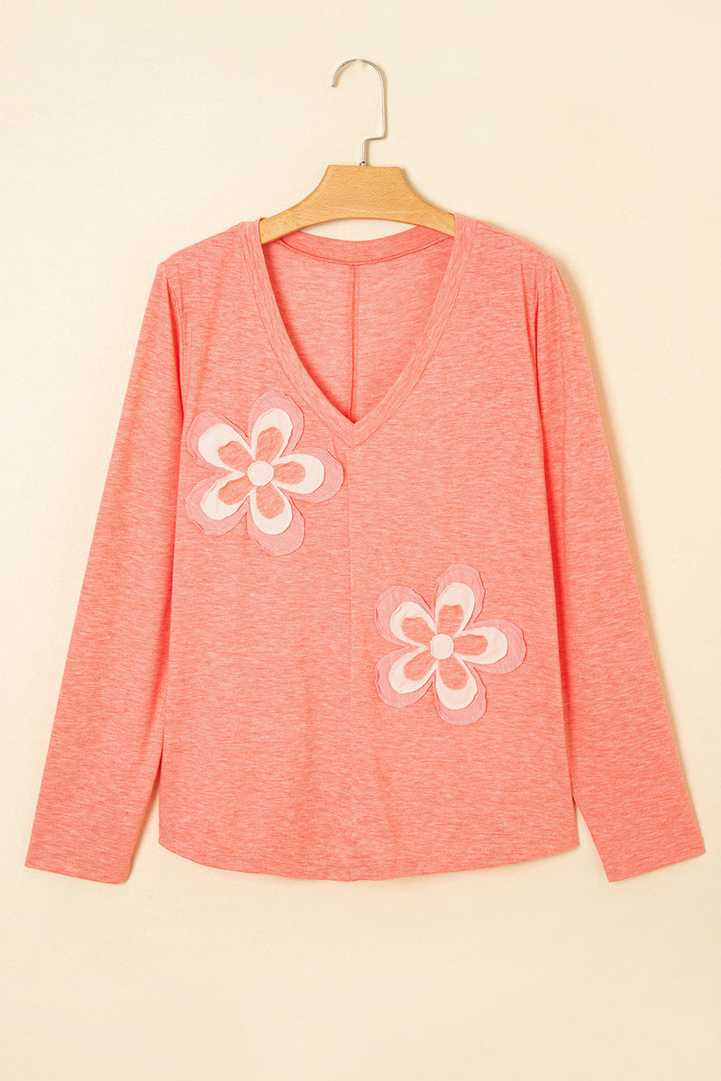 Rachel Floral Patchwork V Neck Long Sleeve Top