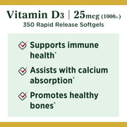Vitamin D3 1000 IU Softgels, 350 Count