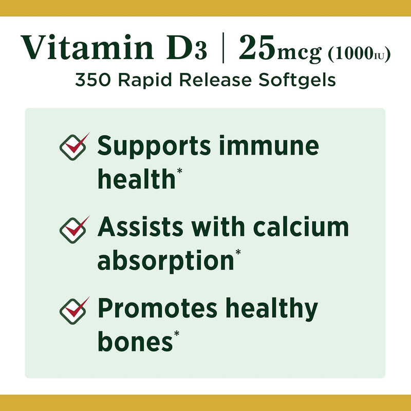 Vitamin D3 1000 IU Softgels, 350 Count