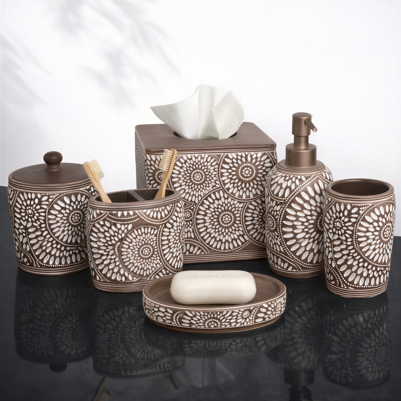 Bathroom Accessory Set – Ciccone Collection Elegant Polyresin Bath Décor Accessories