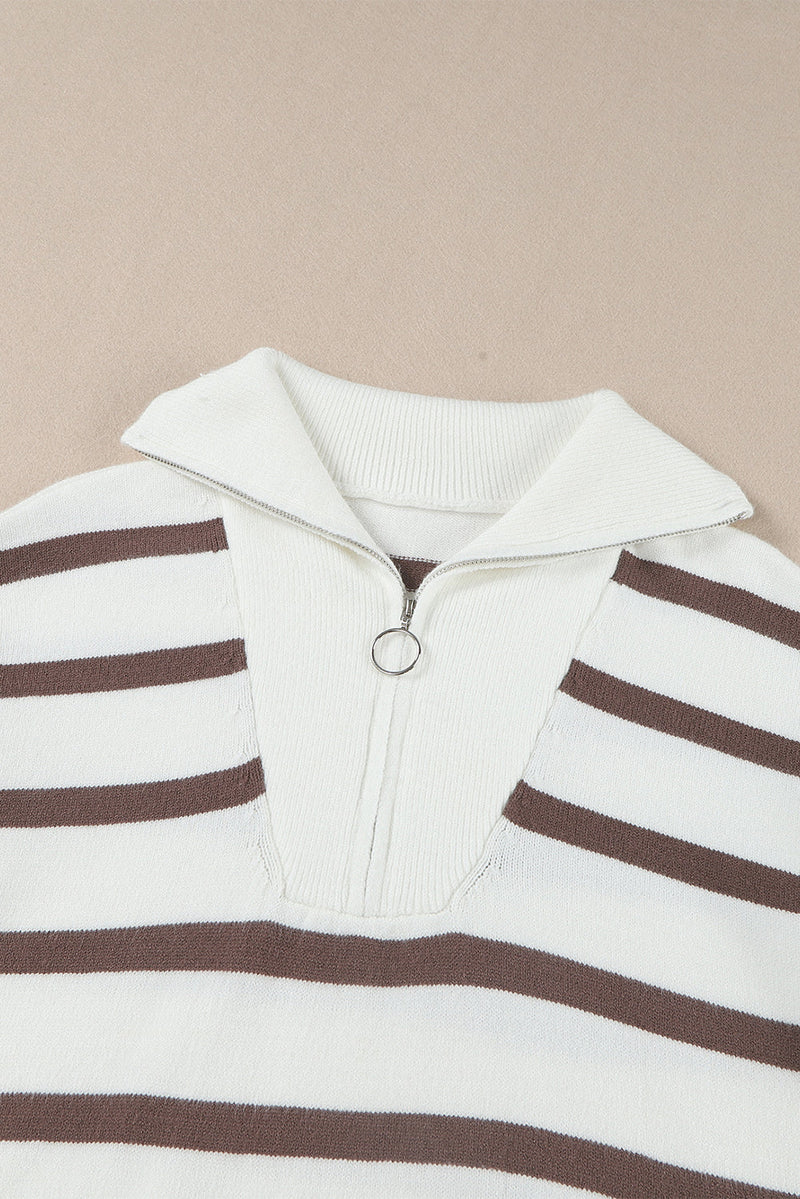 Iris Striped Zip Collared Loose Sweater Mini Dress
