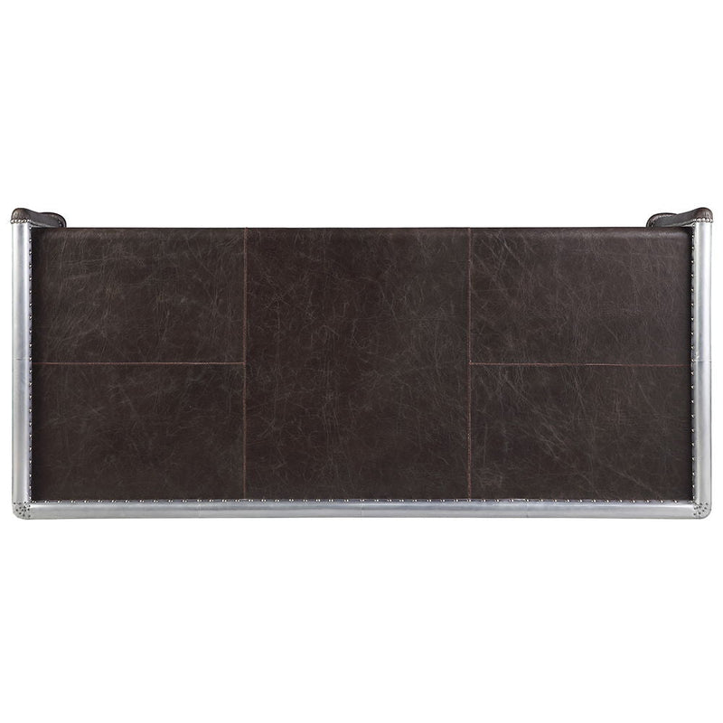 Brancaster - Executive Writing Desk - Distress Chocolate Top Grain Leather & Aluminum