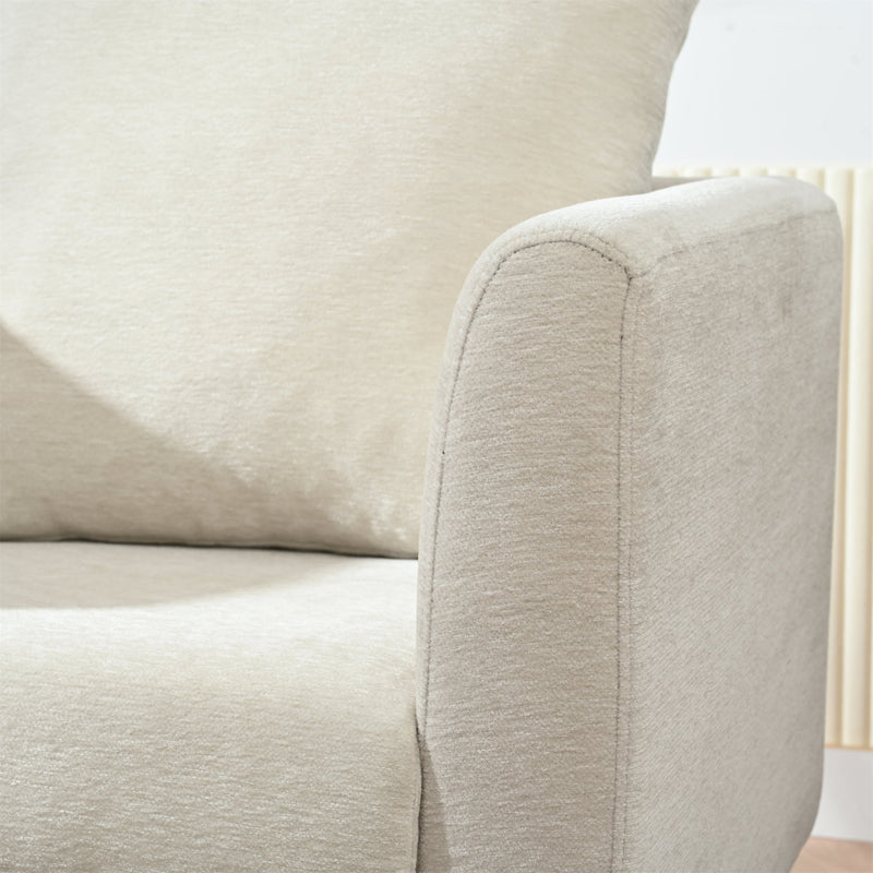 Modern Chenille Accent Chair, Upholstered Armchair for Living Room, Mid Century Fabric Lounge Chair w/Pillow, Comfortable Reading Chair with Wood Legs for Living Room, Bedroom, Reception Room (Beige)