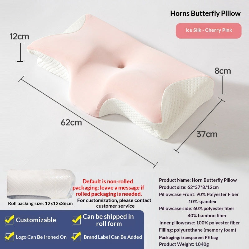Butterfly Memory Foam Pillow – Slow-Rebound Neck Support in Ice Silk & Baby Velvet
