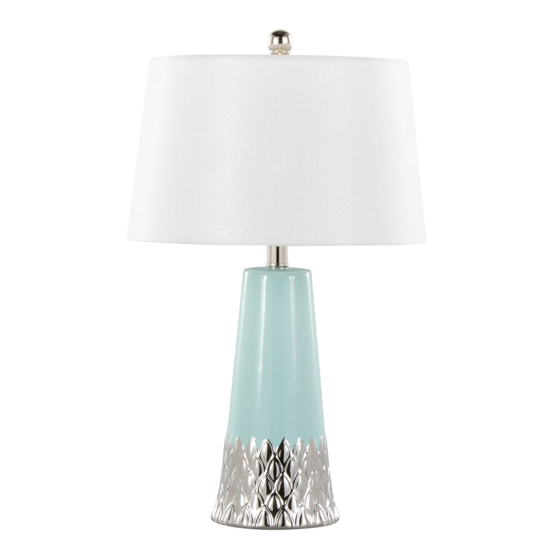 Penelope 22" Contemporary Ceramic Table Lamp with Tiffany Blue & Silver Body
