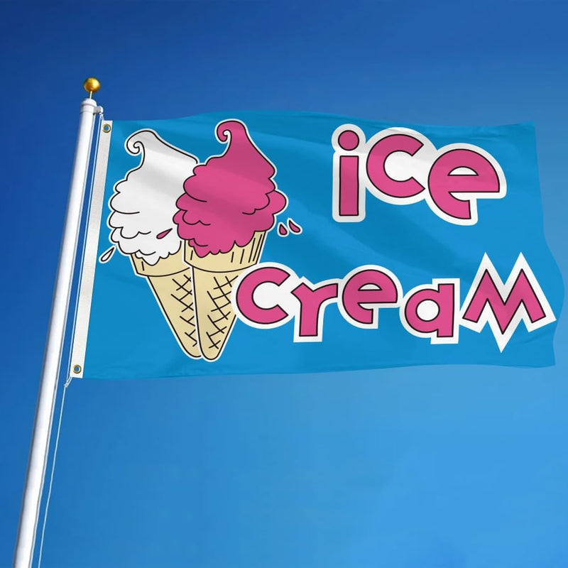 Ice Cream Business Concession Stand Sign Flag 3X5 Ft Food Tent Snack Sign Banner for Outdoor Cafe Bar Decor