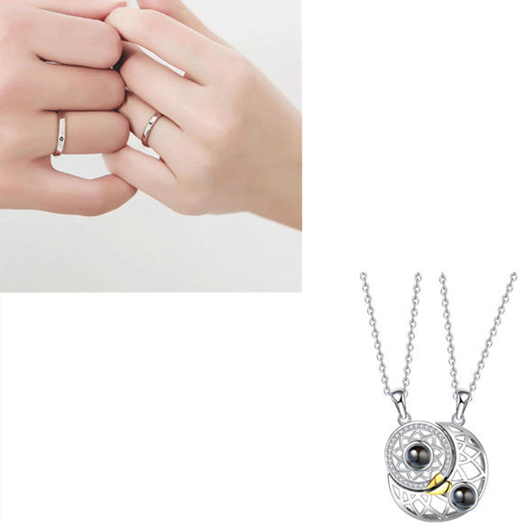 Sun Moon Shape Couple Personalized Necklaces Wedding Birthday Jewelry  Languages I Love You Projection Pendant Necklace Gifts