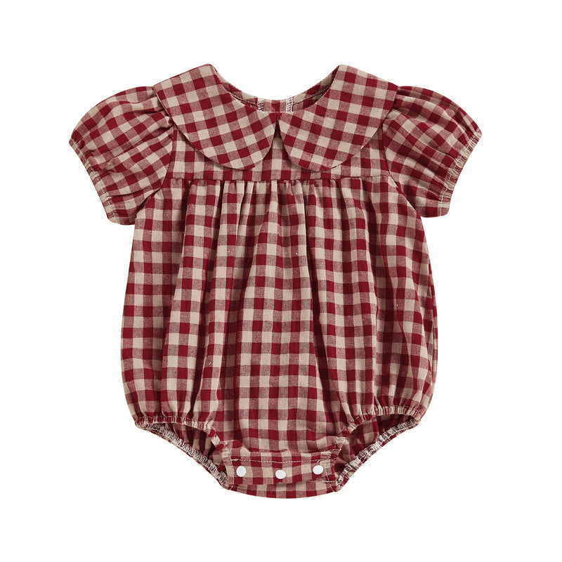 Girls Princess-Style Collar Plaid Bodysuit With Bib