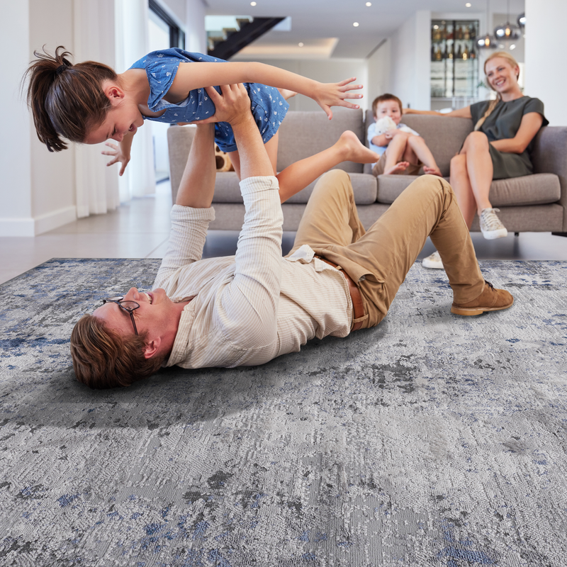 NAAR MARFI Collection 6X9 Silver / Blue / Abstract Area Rug
