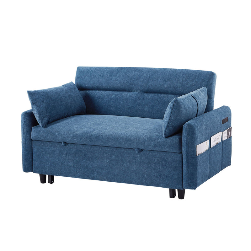 Pull Out Sleep Sofa Bed Loveseats Sofa Couch With Adjsutable Backrest, Storage Pockets, 2 Soft Pillows, USB Ports For Living Room, Bedroom, Apartment, Office