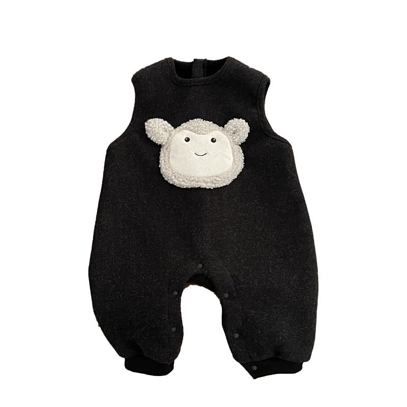 AutumnWinter Fleece-Lined Hooded Jumpsuit With Shoulder Straps