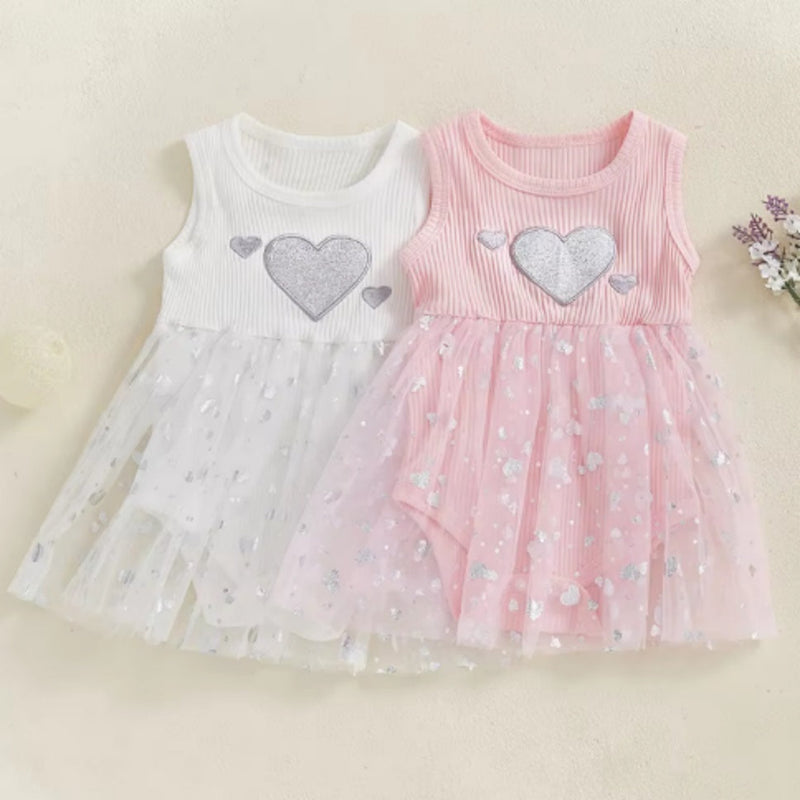 Girl's Mesh Sequins Love Sleeveless Dress