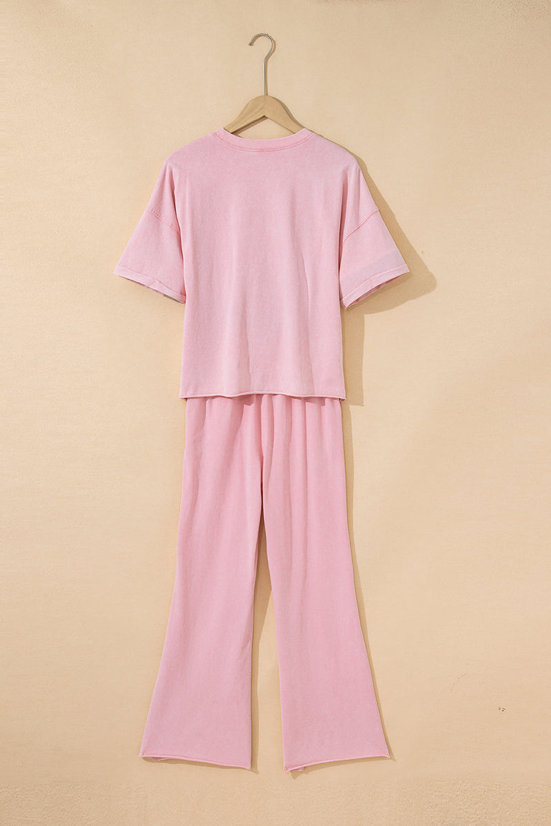 Arabella Acid Wash Star Patched Rolled Trim Pants Set