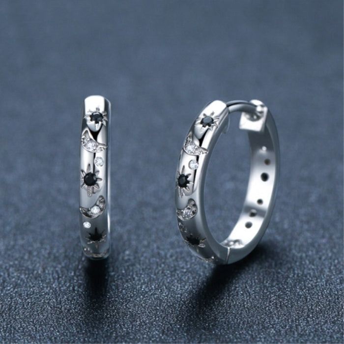 French Inlaid Zircon Star And Moon Earrings