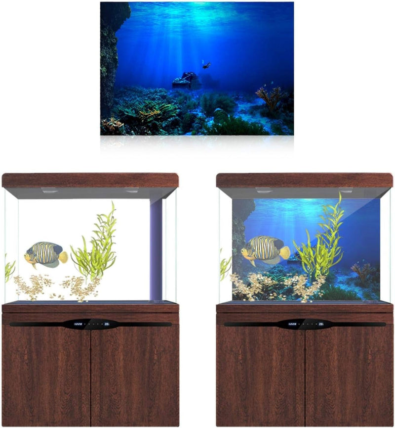 Aquarium Poster, Effect Underwater Background Sticker Thicken PVC Adhesive Static Cling Backdrop Fish Decorative Paper(61×30Cm)