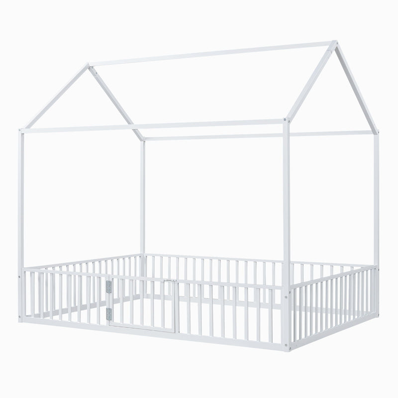 Metal House Bed With Fence And Door