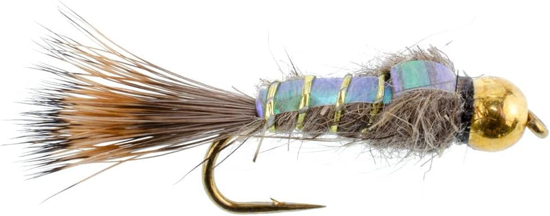 Bead Head Nymph Fly Fishing Flies - Flashback Gold Ribbed Hare's Ear Trout Fly - Nymph Wet Fly - 6 Flies Hook Size 16