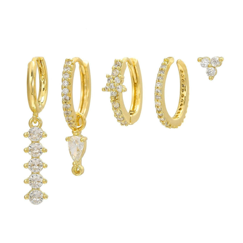 Stacking 5 Pieces Simple Clover Single-Row Serrated Ear Cuff Earring Set, 18k Gold-Plated  Teardrop Zircon Earrings, S925 Needle, Stacked Lobe Designs with Dazzling Zirconia