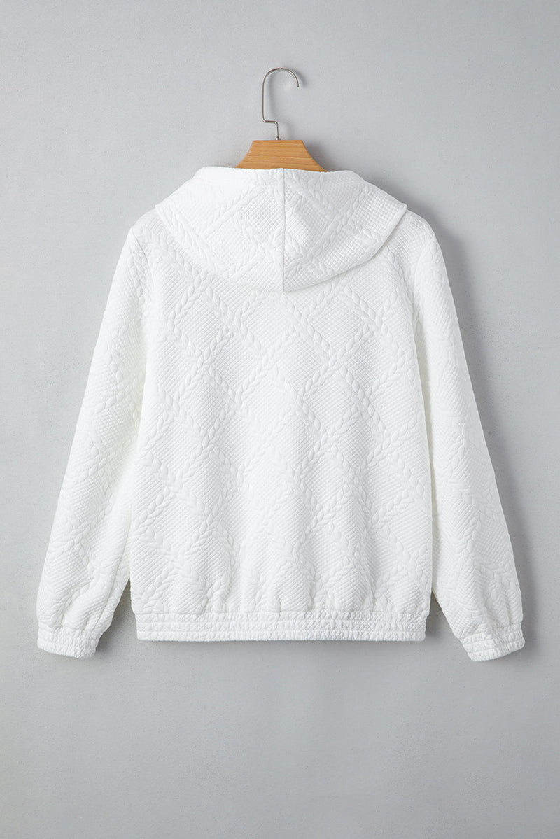 Magnolia Cable Lattice Texture Kangaroo Pocket Hoodie