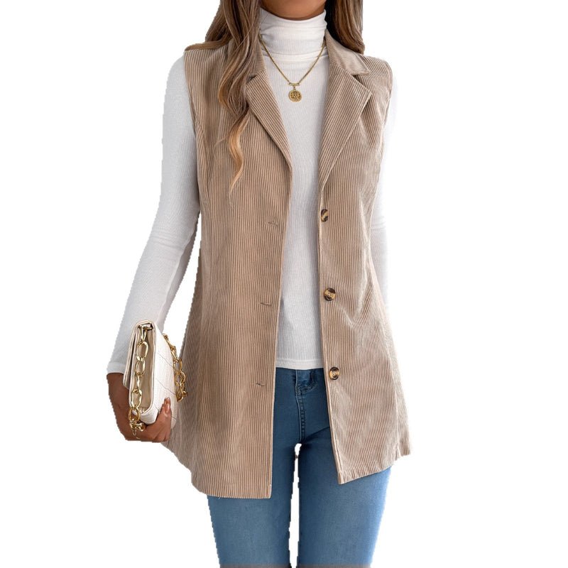 European And American Casual Single-breasted Suit-collar Corduroy Waistcoat Jacket