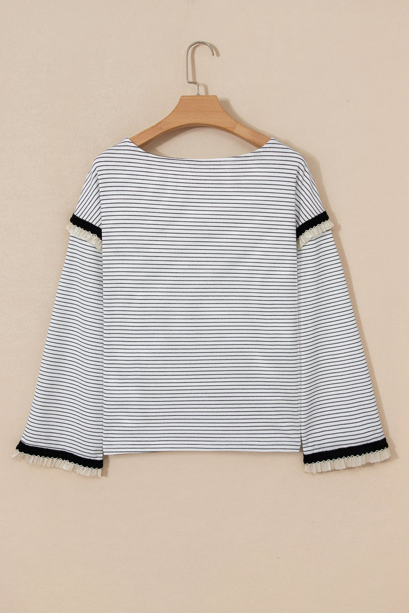 Anya Ruffle Trim Loose Long Sleeve Top