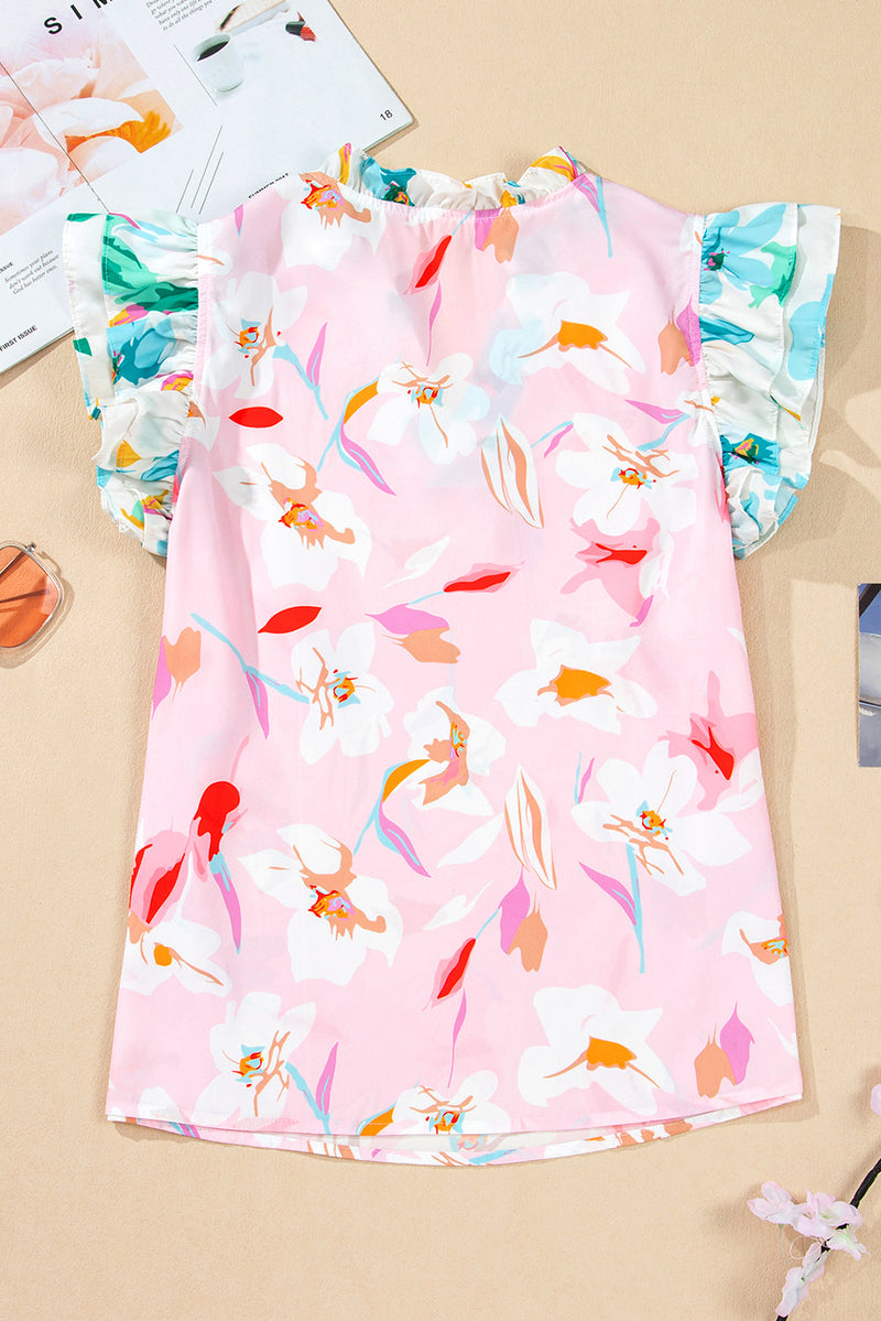 Quincy Floral Patchwork Flutter Sleeve Blouse