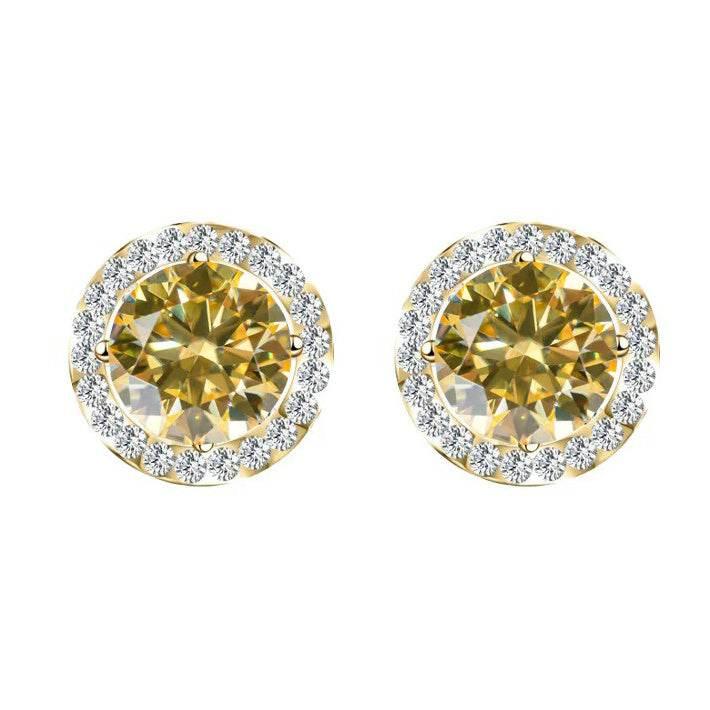 S925 Multicolor Moissanite Round Halo Stud Earrings with Threaded Needle, 8 Color Options, 0.1-3ct D-Grade VVS, Sterling Silver Jewelry for Men Women