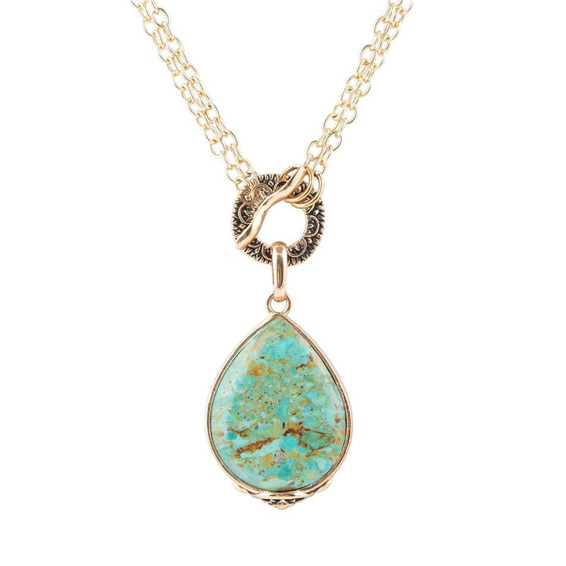 Abby Blue Turquoise and Golden Bronze Pendant Necklace