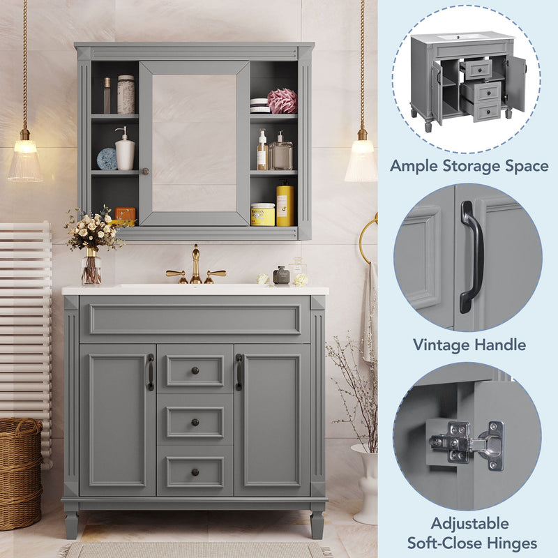 Bathroom Vanity With Top Sink, Mirror Cabinet, 2 Soft Closing Doors & 2 Drawers