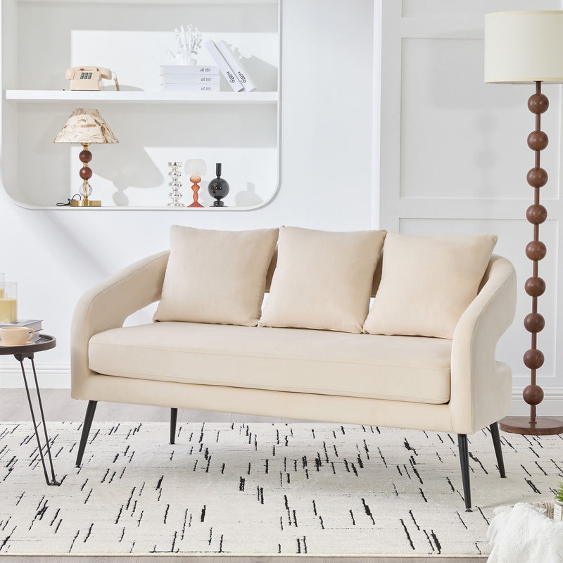 Open Back Loveseat Settee With 3 Pillows